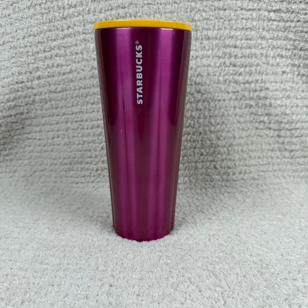 Starbucks Tumbler Magenta Metallic 24 oz Travel Cup Yellow Lid NO STRAW
